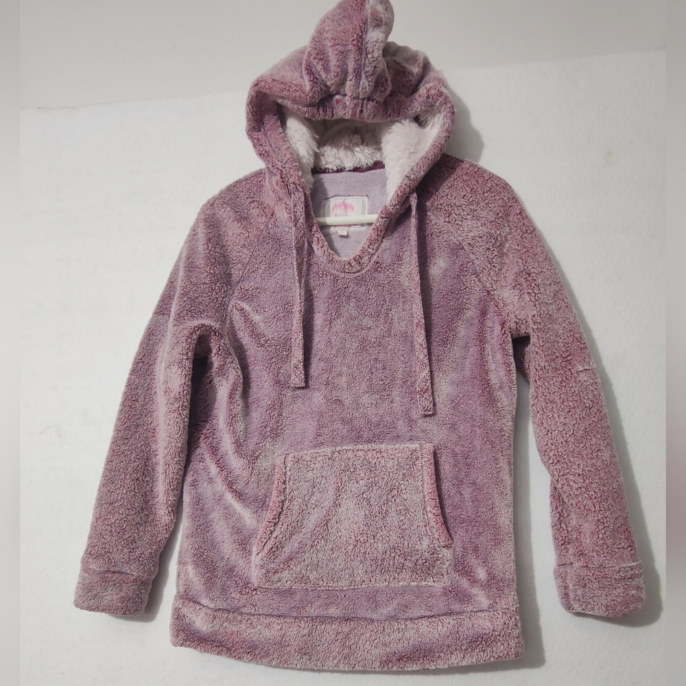 WOMEN'S FLUFFY SHERPA LINED HOOD PLUS SOFT HIGHPILE FAUX FUR PULLOVER HOODIE SzS